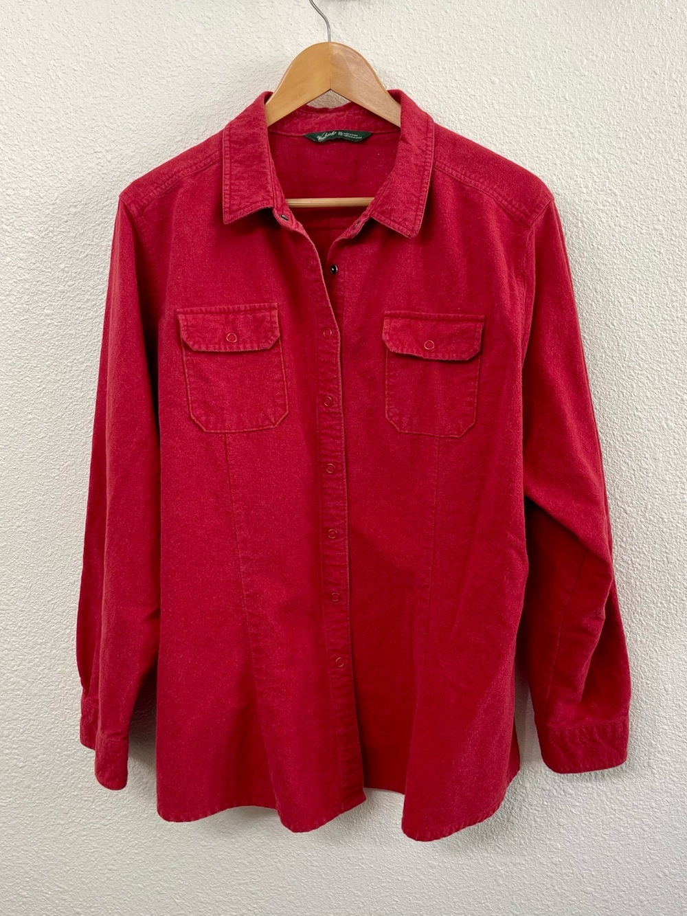 Woolrich Women's Red Heavy Flannel Snap-Down Shirt and Elbow Patches